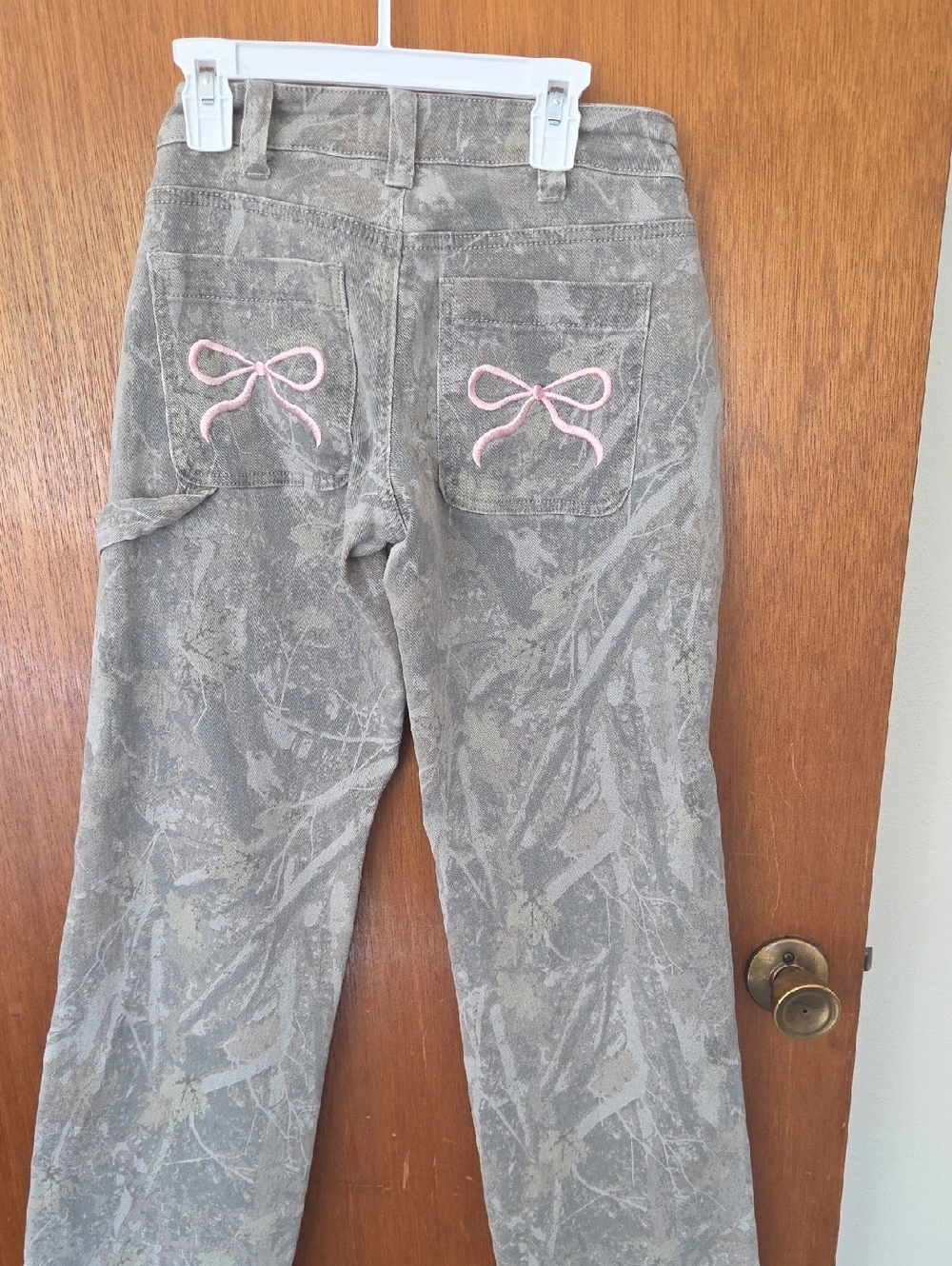 Camo Cargo Pants with Pink Bow Accent
